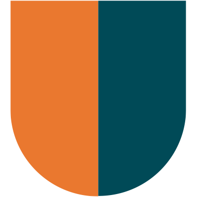 Een schildvorm verticaal verdeeld met oranje aan de linkerkant en donkerblauwblauw aan de rechterkant, die de essentie van Brunssum belichaamt.