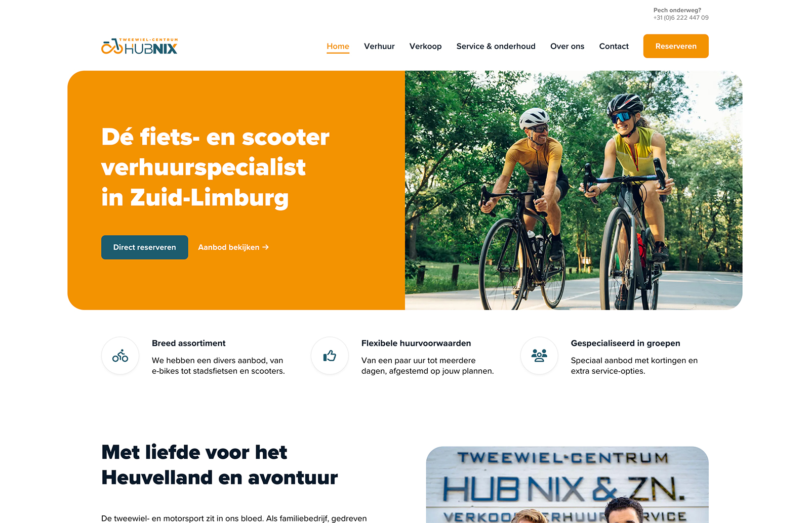 Ontdek de Huenix-website, uw toegangspoort tot naadloze fietsverhuurservices. Bekijk onze hoofdafbeelding van twee fietsers die genieten van een mooie rit op de weg. Ervaar kwaliteit en betrouwbaarheid bij Hub Nix, waar het avontuur begint met elke pedaalslag.